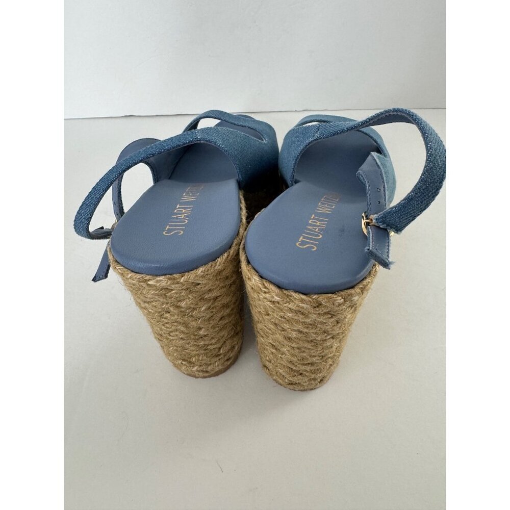 Stuart Weitzman Island Espadrille Wedge Sandal Peep Toe Jute & Denim Size 11 - Picture 8 of 9